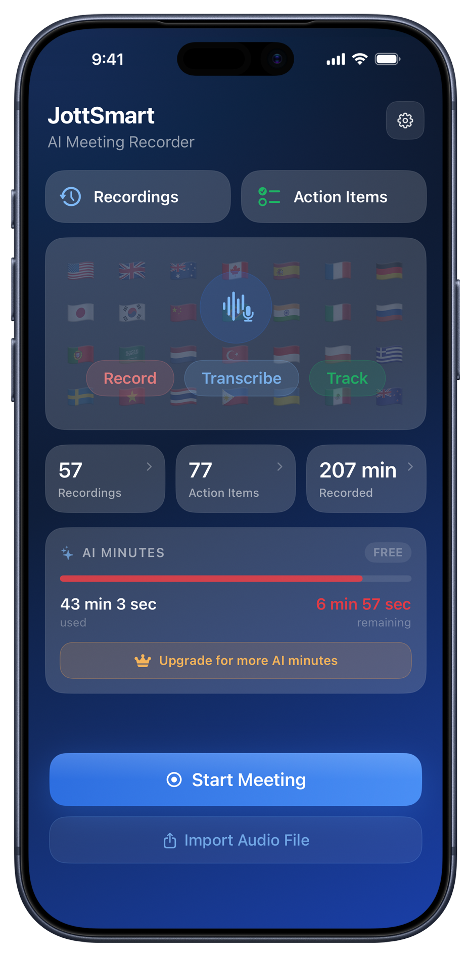 JottSmart AI meeting recorder app screenshot